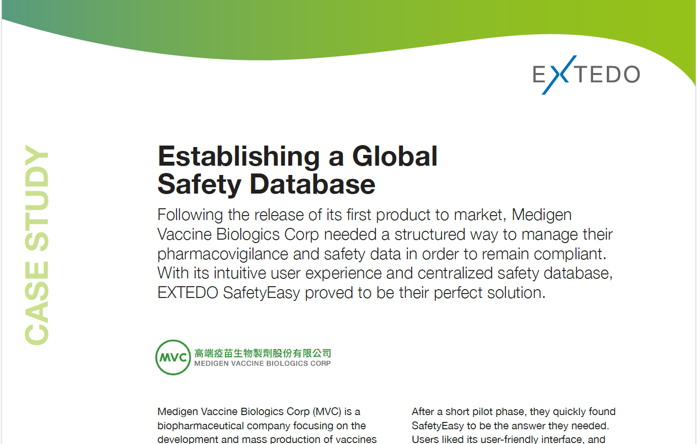 EXTEDO SafetyEasy Case Study Medigen Vaccine Biologics Corp 
